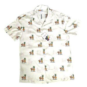 Denim & Flower Better Together Pizza & Pineapple Print Button Front Shirt Small